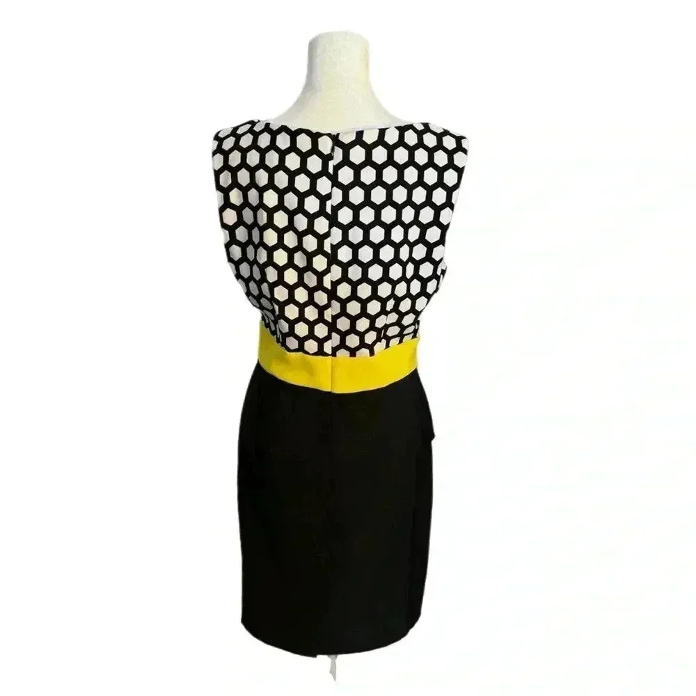 Connected Apparel Sleeveless Color Block Bodycon Dress Black White Yellow Sz 6 - Image 4