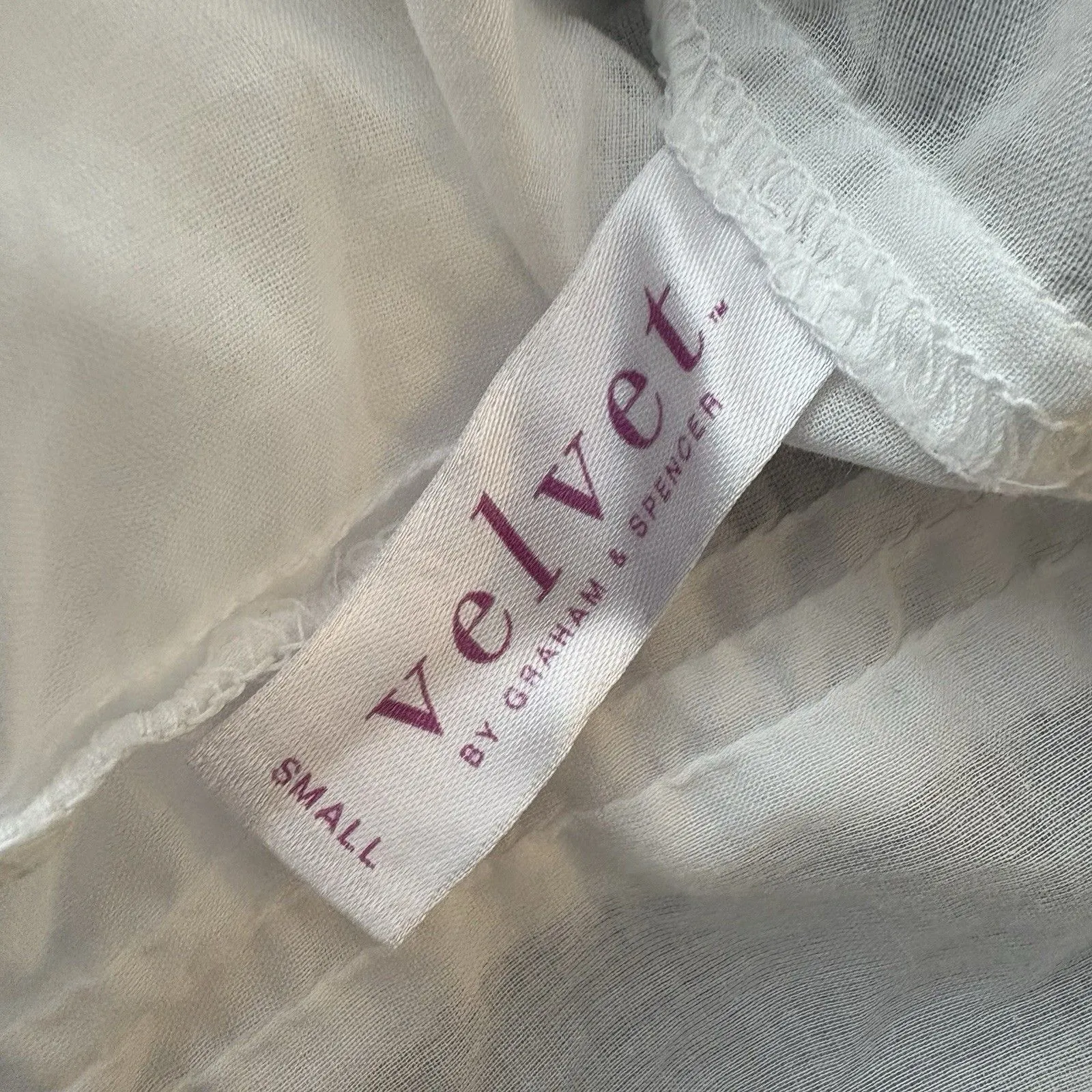 Velvet Lace Sheer White Short Sleeve Square Neck Top Blouse Size Small Womens - Image 7