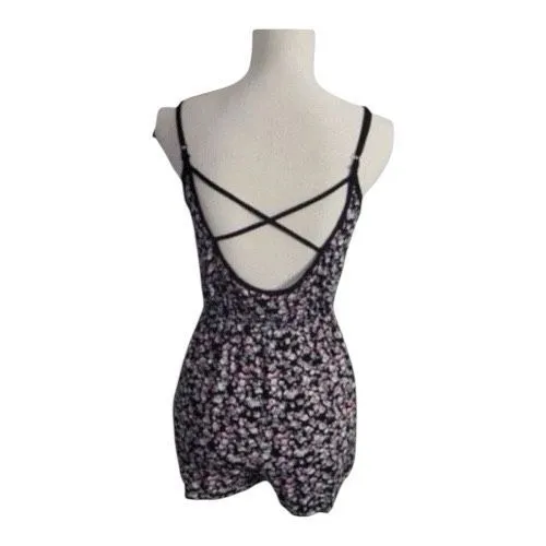 Women Romper Size 8 Black Floral Spaghetti-Straps Side Pockets Summer Sleeveless - Image 3