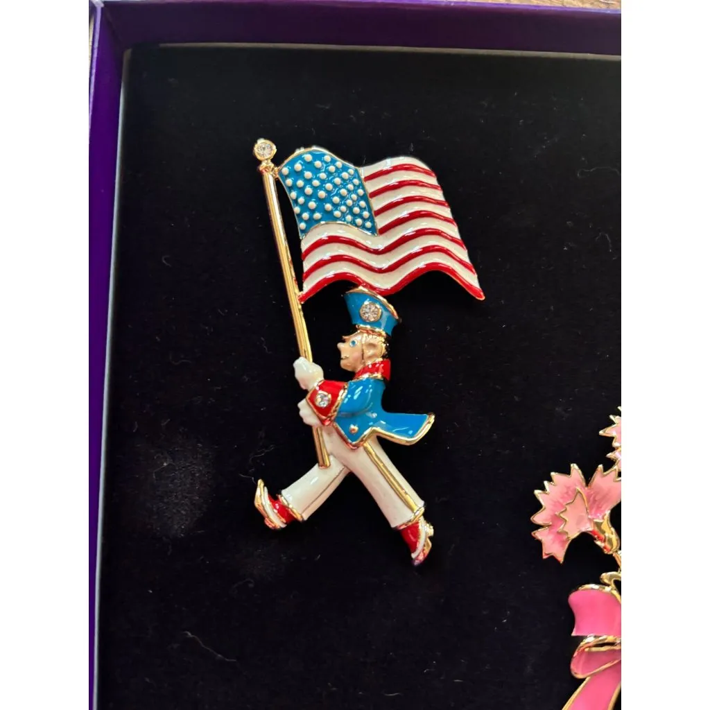 Bob Mackie Jewelry Patriotic Soldier & Pink Flower Brooch Set In Gift Box - Image 3