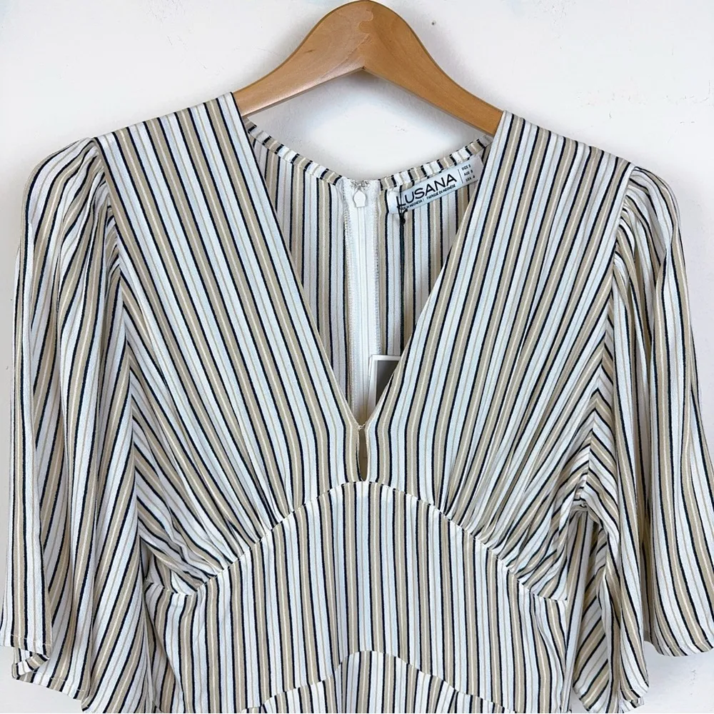 NWT Lusana Claudia Striped Midi Dress in Adele 100% Crepe Georgette Size Small - Image 5