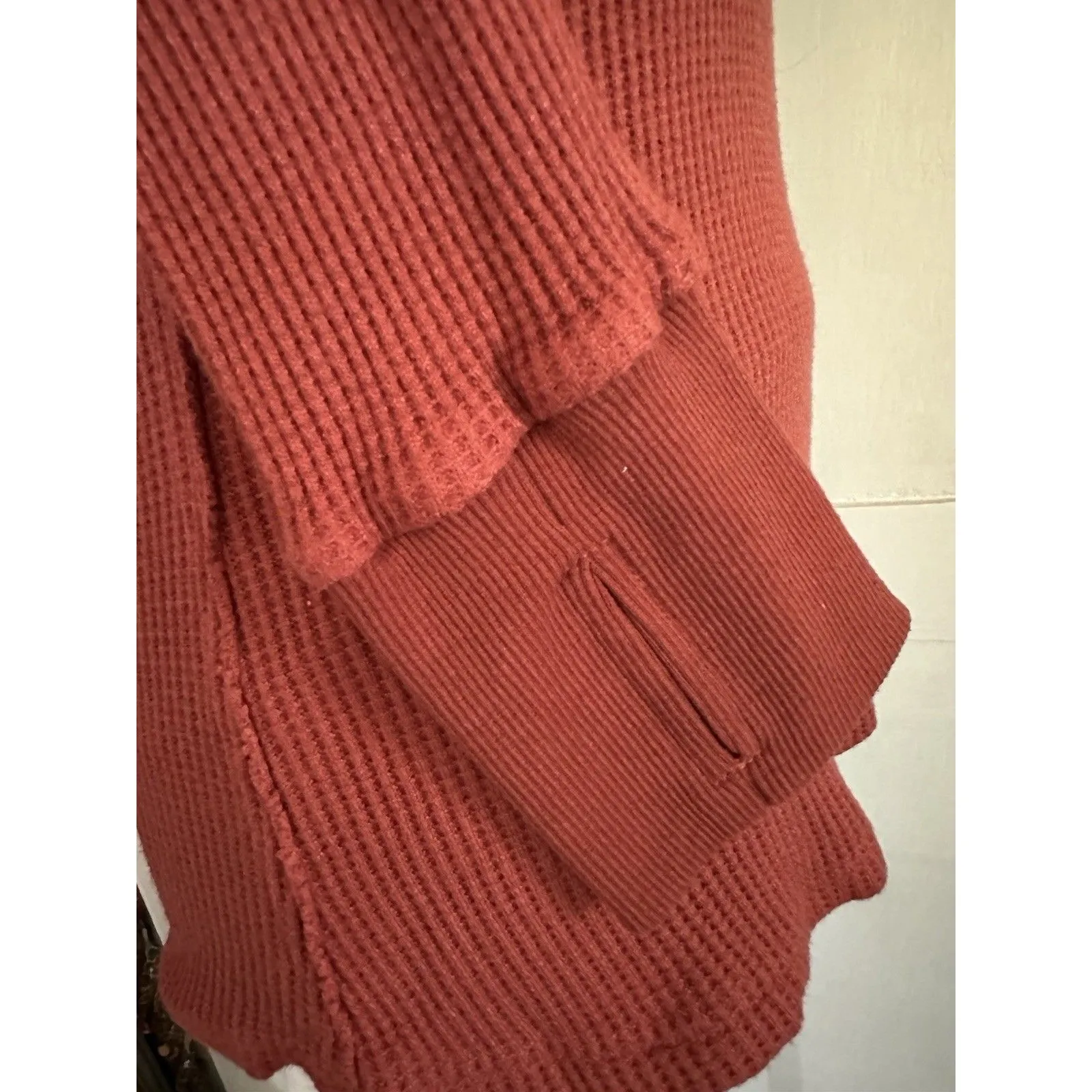 Morhuduck Heavy Waffle Knit Thermal Long Sleeve Thumb Holes Top Shirt Woman’s S Red - Image 4
