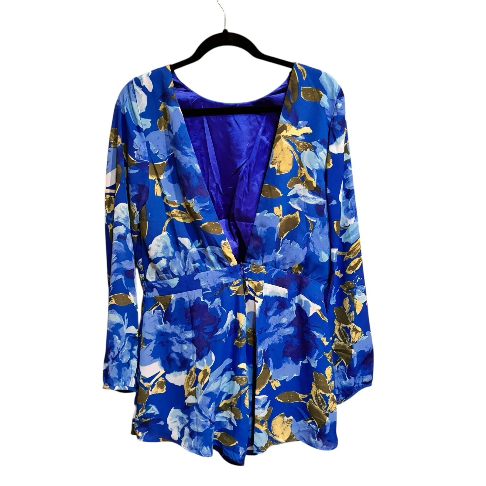 Lulus Sweetest Song Blue Floral Backless Long Sleeve Romper NWT Size L - Image 2