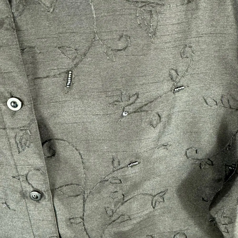 c.l.o.t.h.e.s Black Collared Long Sleeve Floral Beaded Sequin Button Up Size L Size L - Image 3