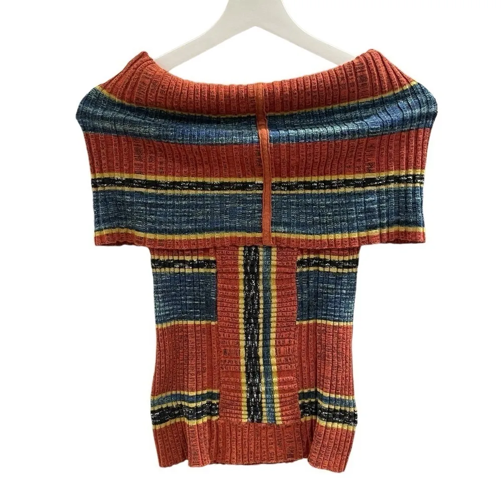 Free People Carly  Cowl Neck Off the Shoulder Sleeveless Stripe Sweater Top - Image 5