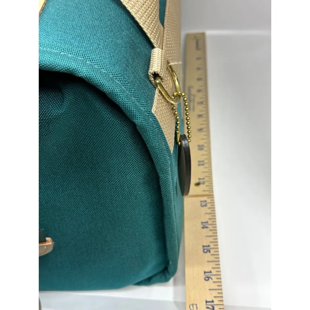 VTG BOYT Canvas Leather Duffle Bag Teal Tan Weekender Travel Tote USA Made Retro - Image 13