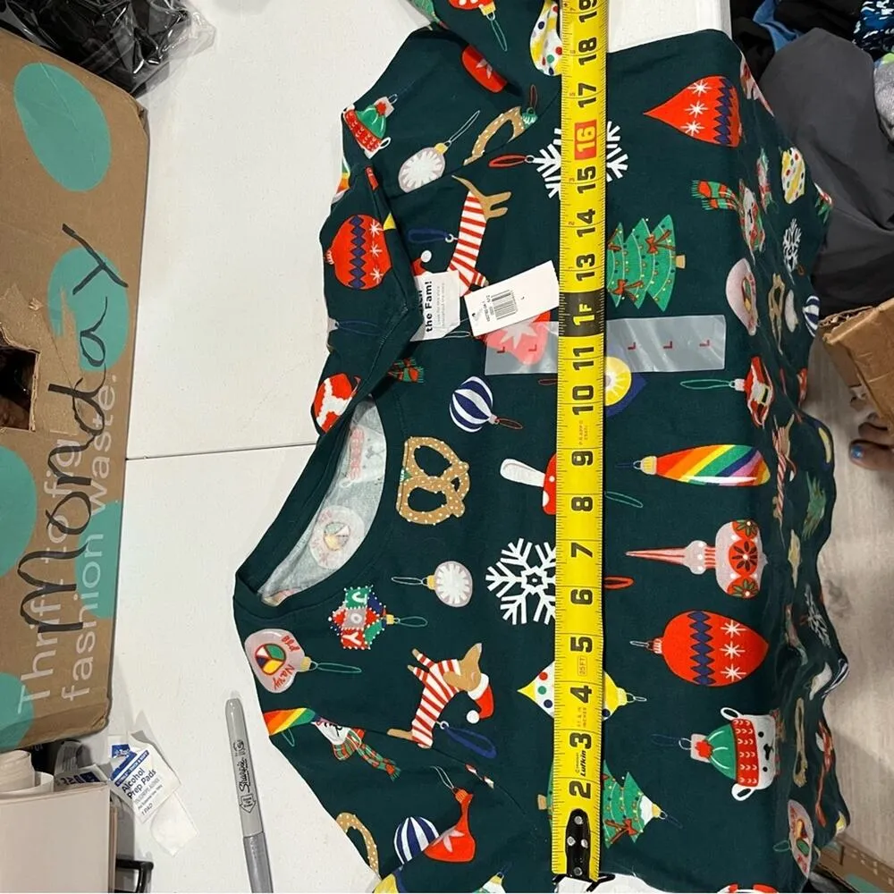 New! Old Navy Match The Fam Santa Claus Brown Ornaments Pajama Top Large Petite - Image 6