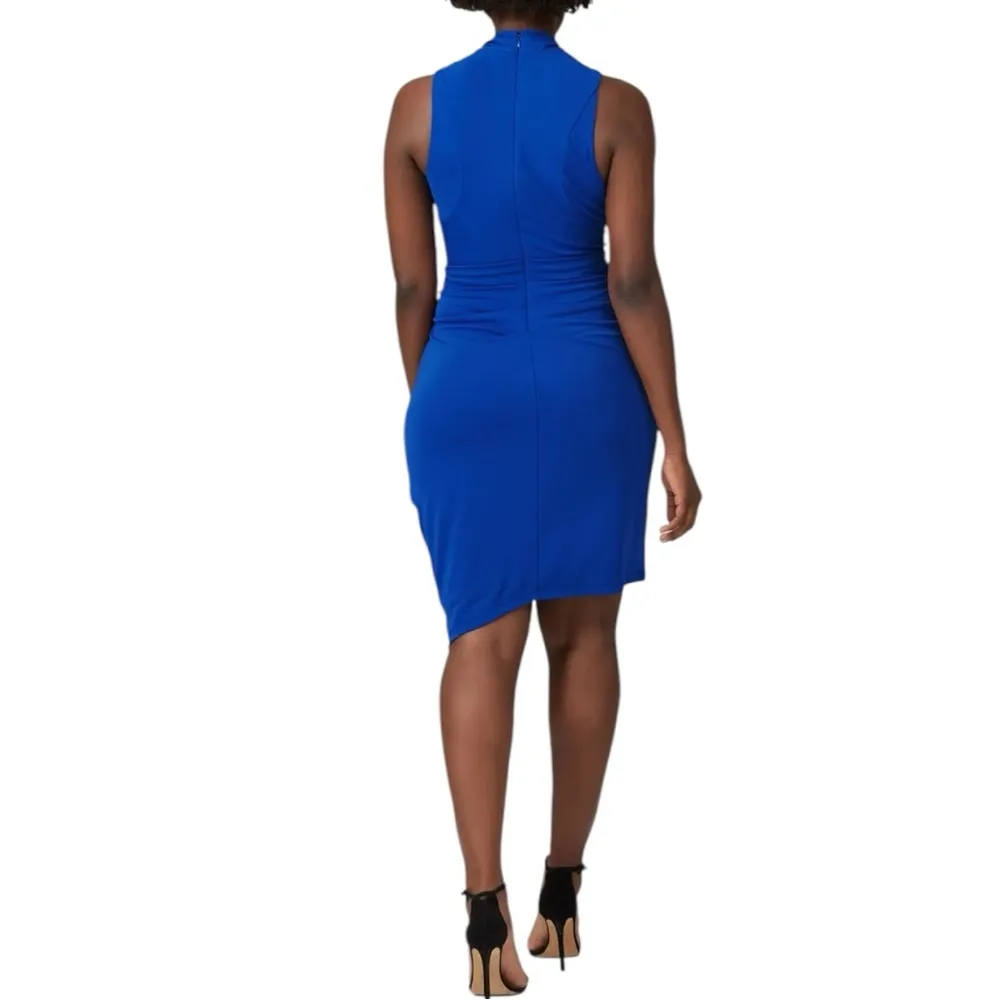 Nicole Miller Blue Stephanie Dress size 0X Sleeveless Stretch Faux Wrap - Image 2