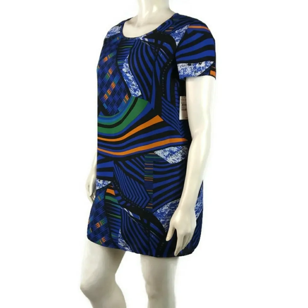 TILDON women’s XS Blue Abstract Geo Print Short Sleeve Dress Size L - Image 3
