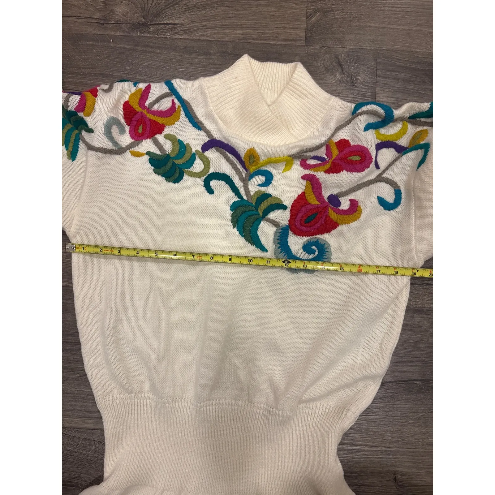 Vintage y2k 80's Darian Womens Mock Neck Sweater Dress Floral Embroidery Med White - Image 6
