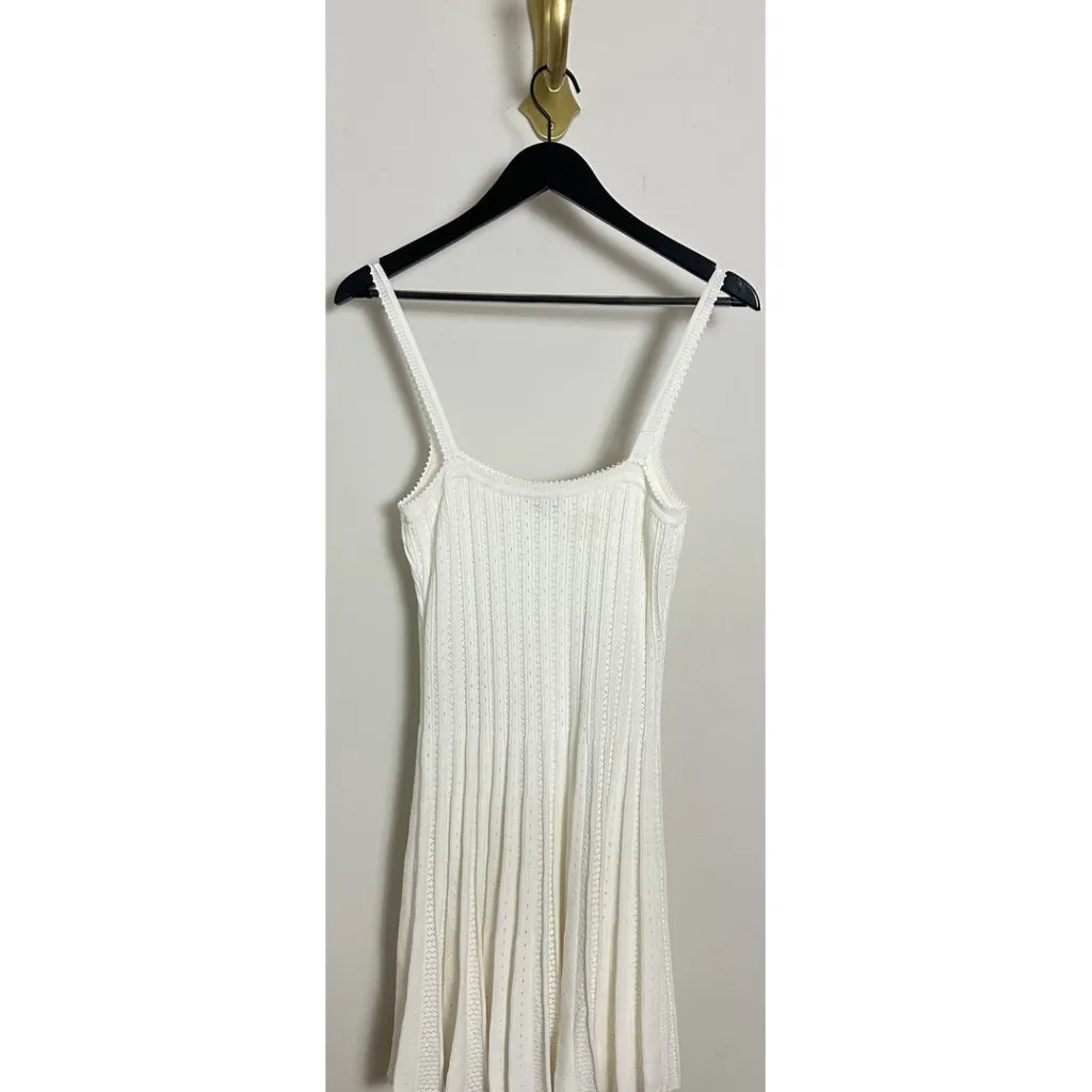 STAUD Ellen Mixed Stitch Pleated Minidress in Ivory Size Medium - Image 6