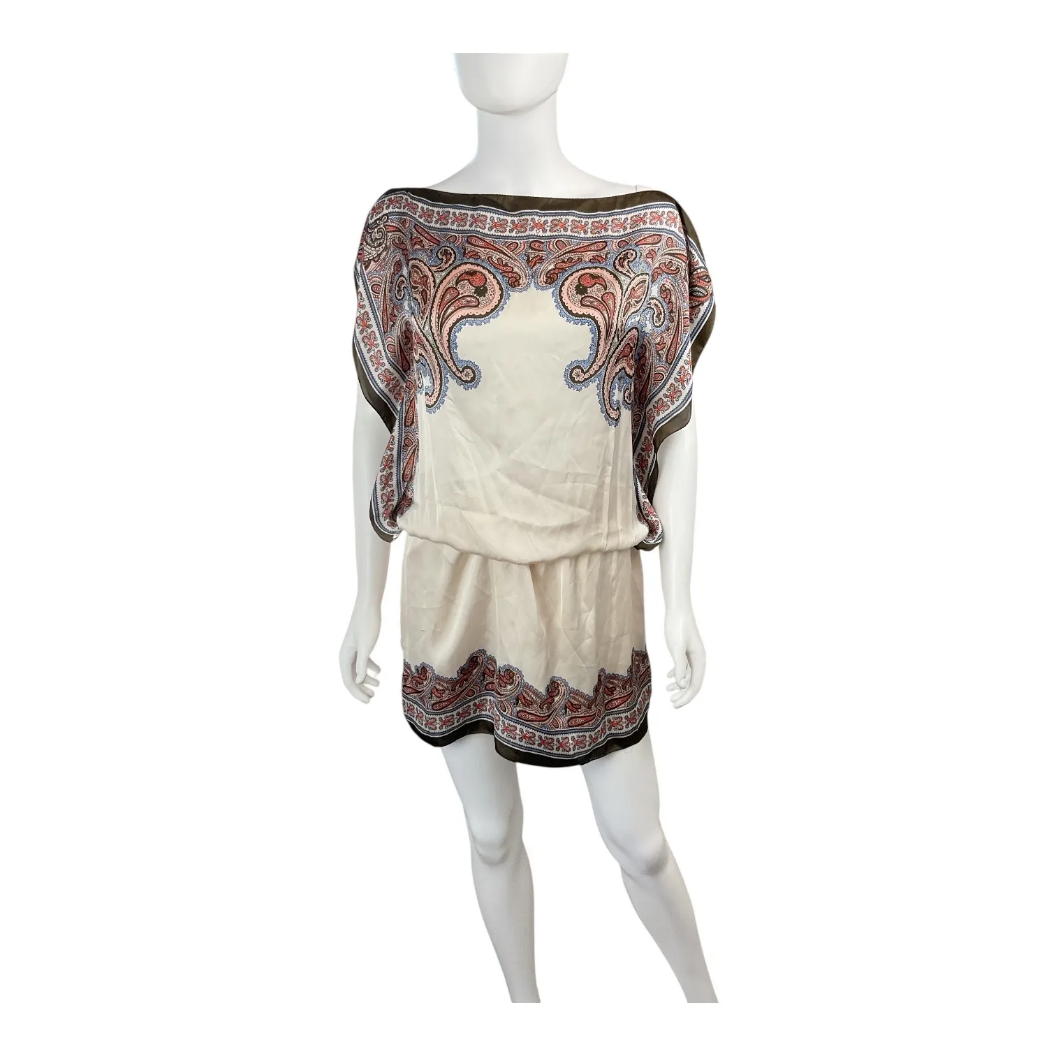 Max Studio Womens Paisley‎ Print Boat Neck Mini Dress Short Cream Size M - Image 2