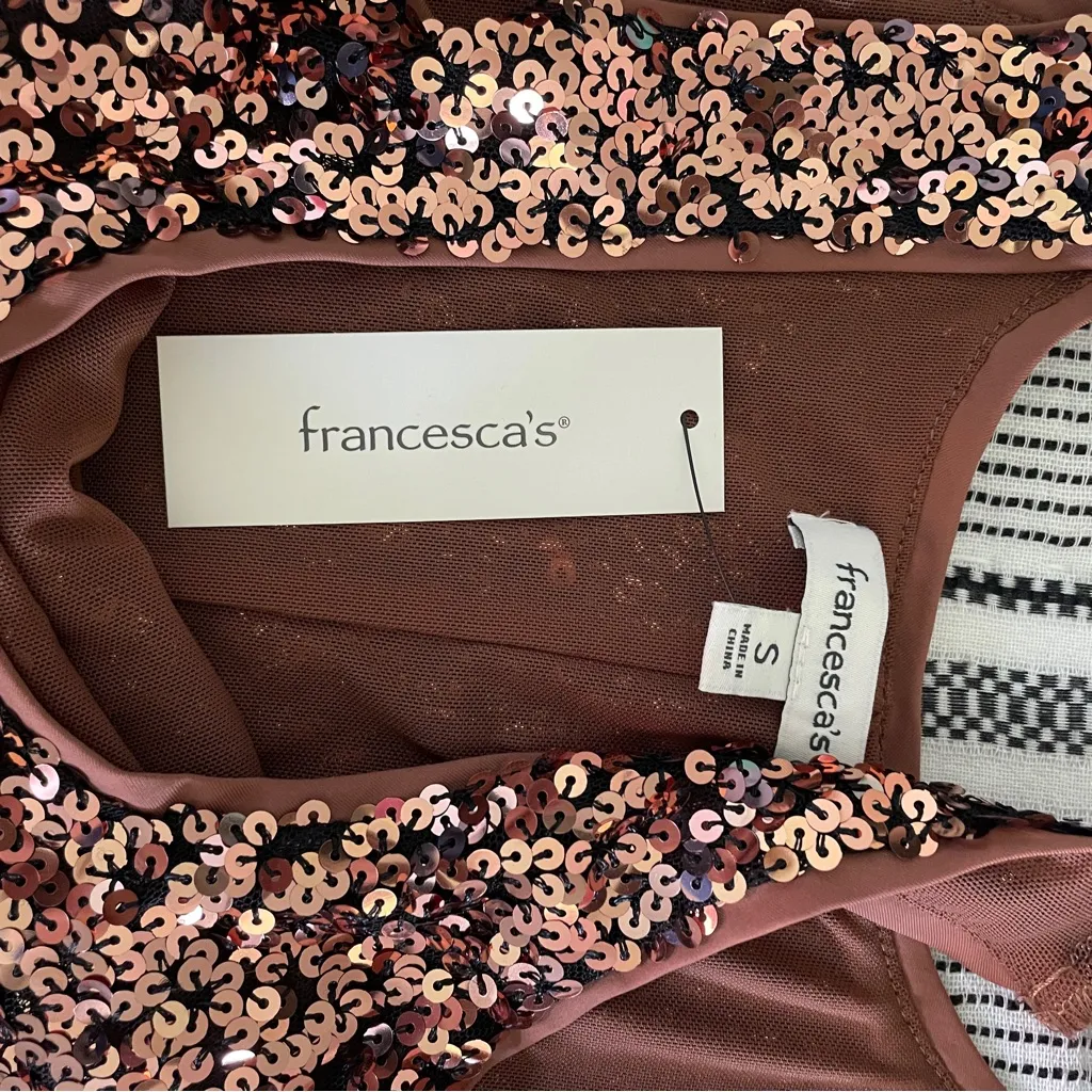 Francesca's Collections Sequin Bodysuit size Small‎ Cognac Brown Glitter Thong S - Image 6