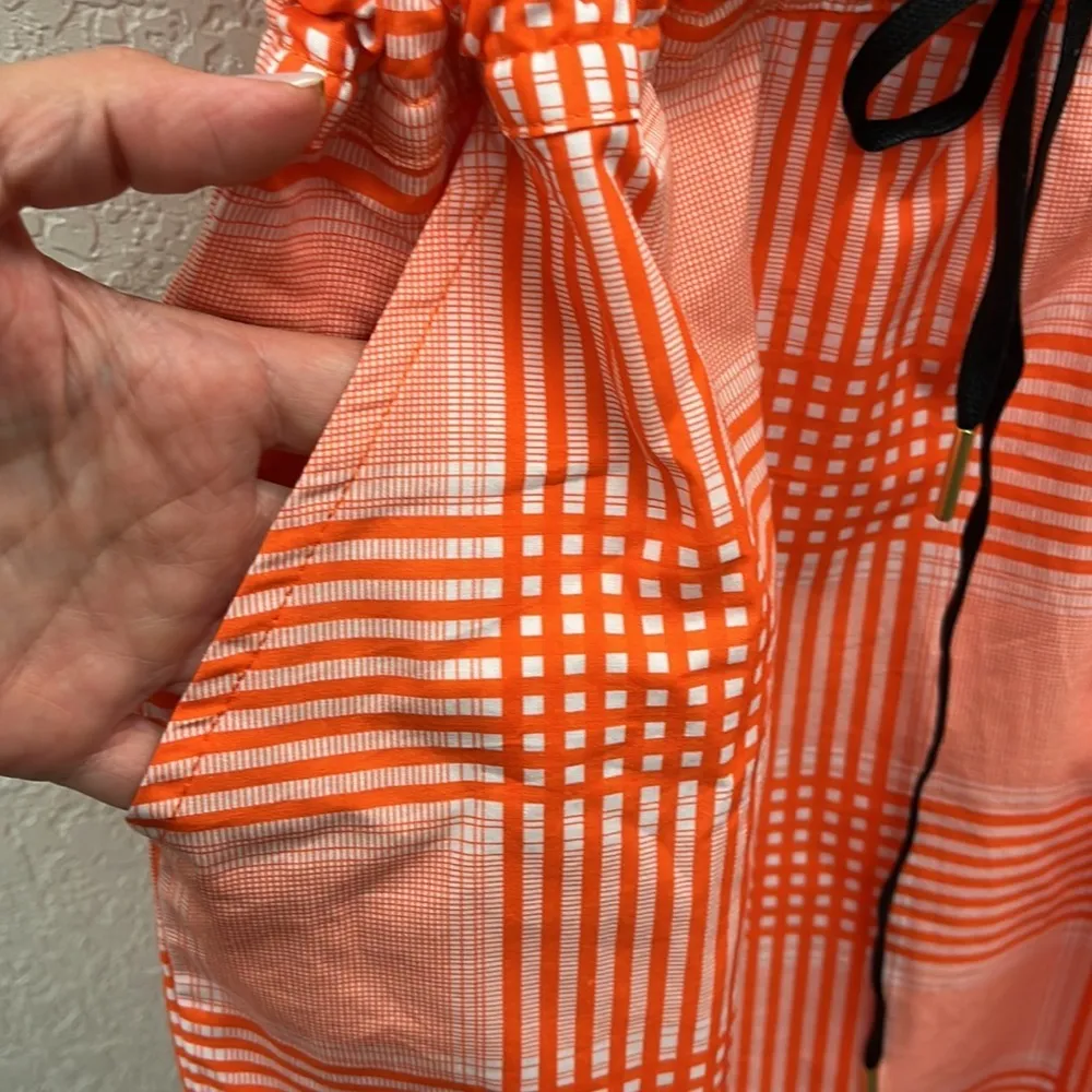 Never a Wallflower Orange & White Checkered Plaid Tie Waist Dress Pockets XS - Image 5