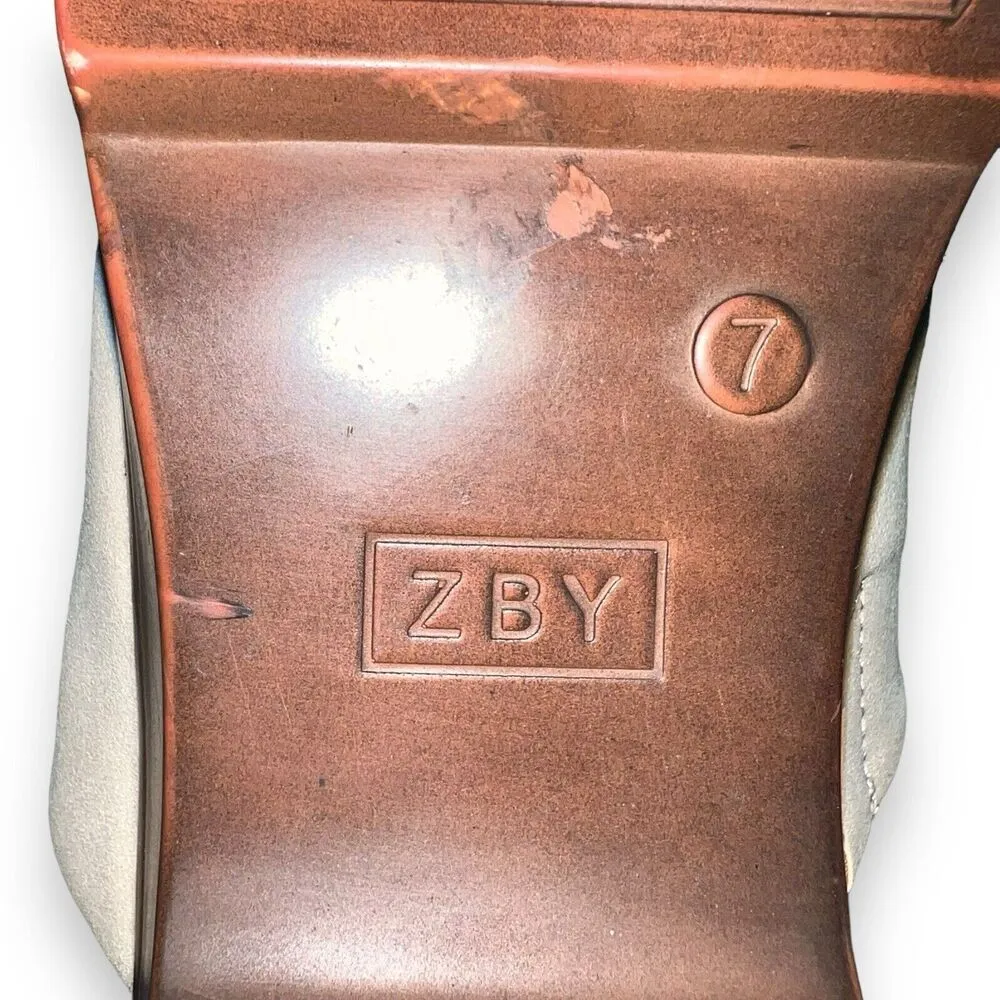 ZBY Womens Mule Booties Square Toe Block Heel Slip On Faux Suede Beige Size 7 Brown - Image 11