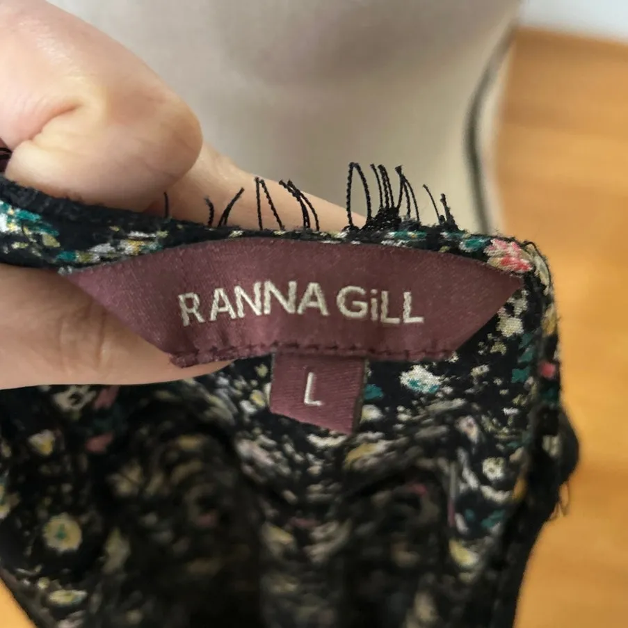 Ranna Gill Anthropologie Black Ditsy Floral Sleeveless Lace Trim Midi Dress Size L - Image 5