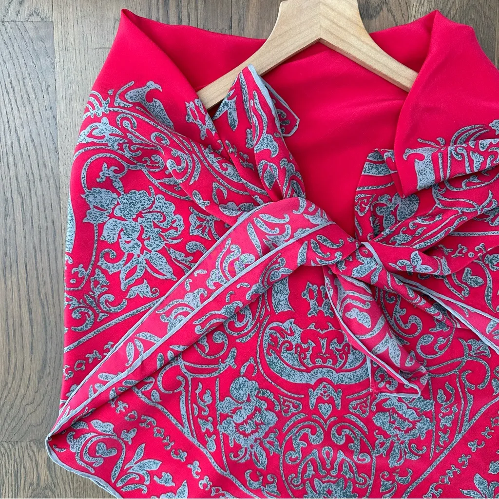 Anthropologie Vintage 100% Silk Paisley Printed Square Scarf Pink and Grey 40"l - Image 4