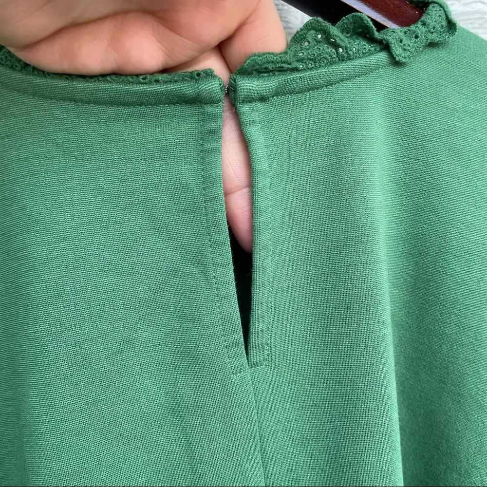 Ann Taylor Womens Shirt Green Knit Blouse Eyelet Lace Trim Short Sleeve Large - Image 8