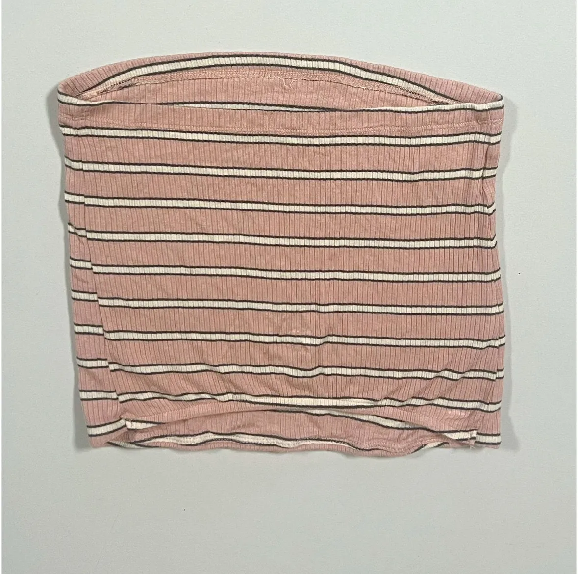 Pink Mauve Stripe Striped Ribbed Tube Top Crop Top Shirt Blouse Tee Size S 🎀✨ - Image 2
