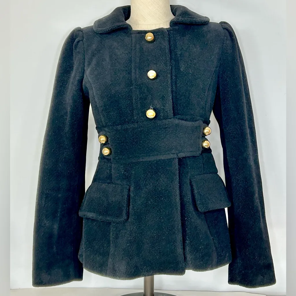 Milly of New York Black Wool Blend Military Peacoat with Gold Buttons size 2 - Image 8