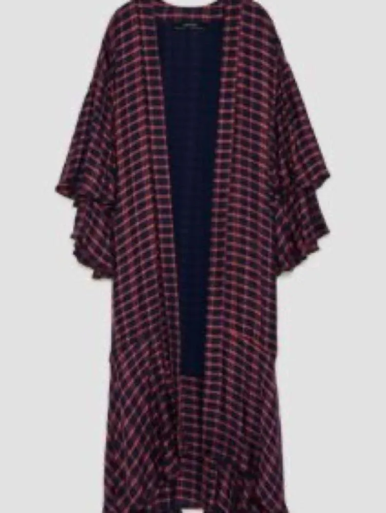 NWOT ZARA CHECKED LONG KIMONO WITH RUFFLES SLEEVES BLOGGERS FAV XS/S NO BELT - Image 5
