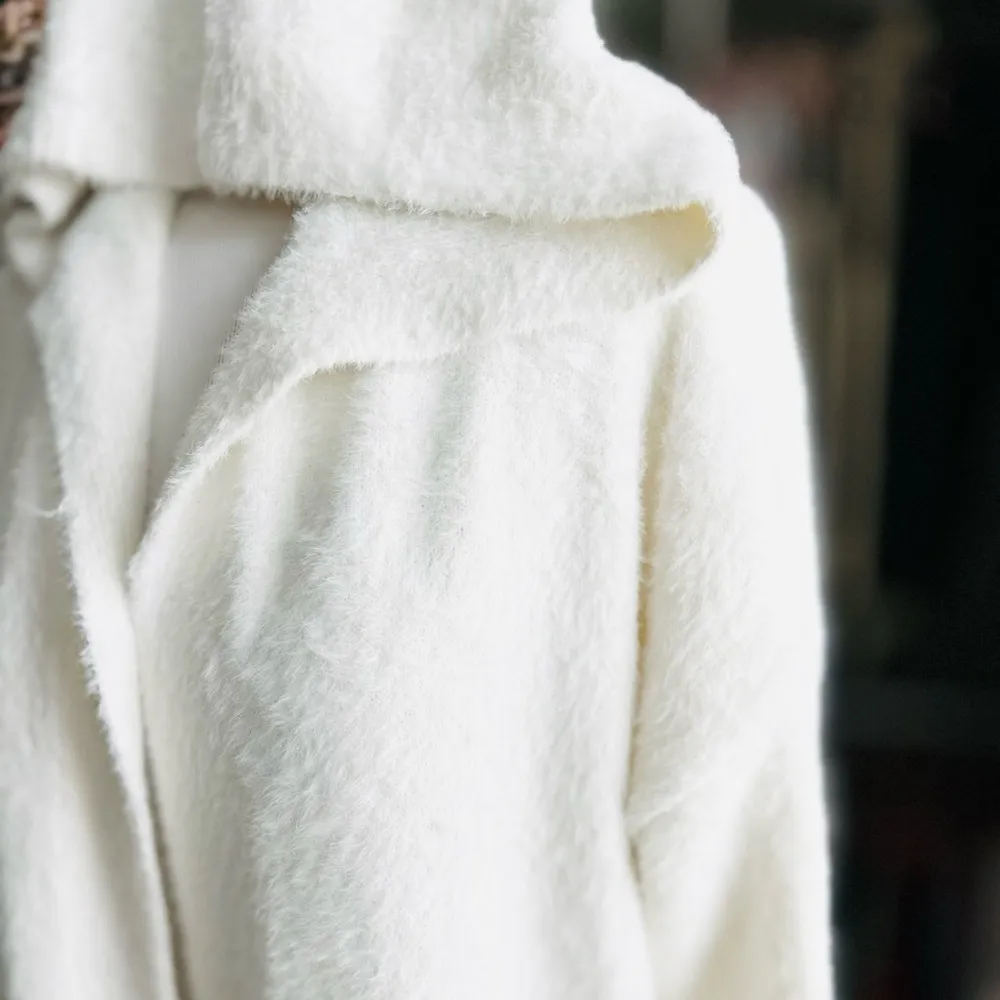 Nicole Miller Artelier Cream Cardigan Hoodie Sweater Medium - Image 3