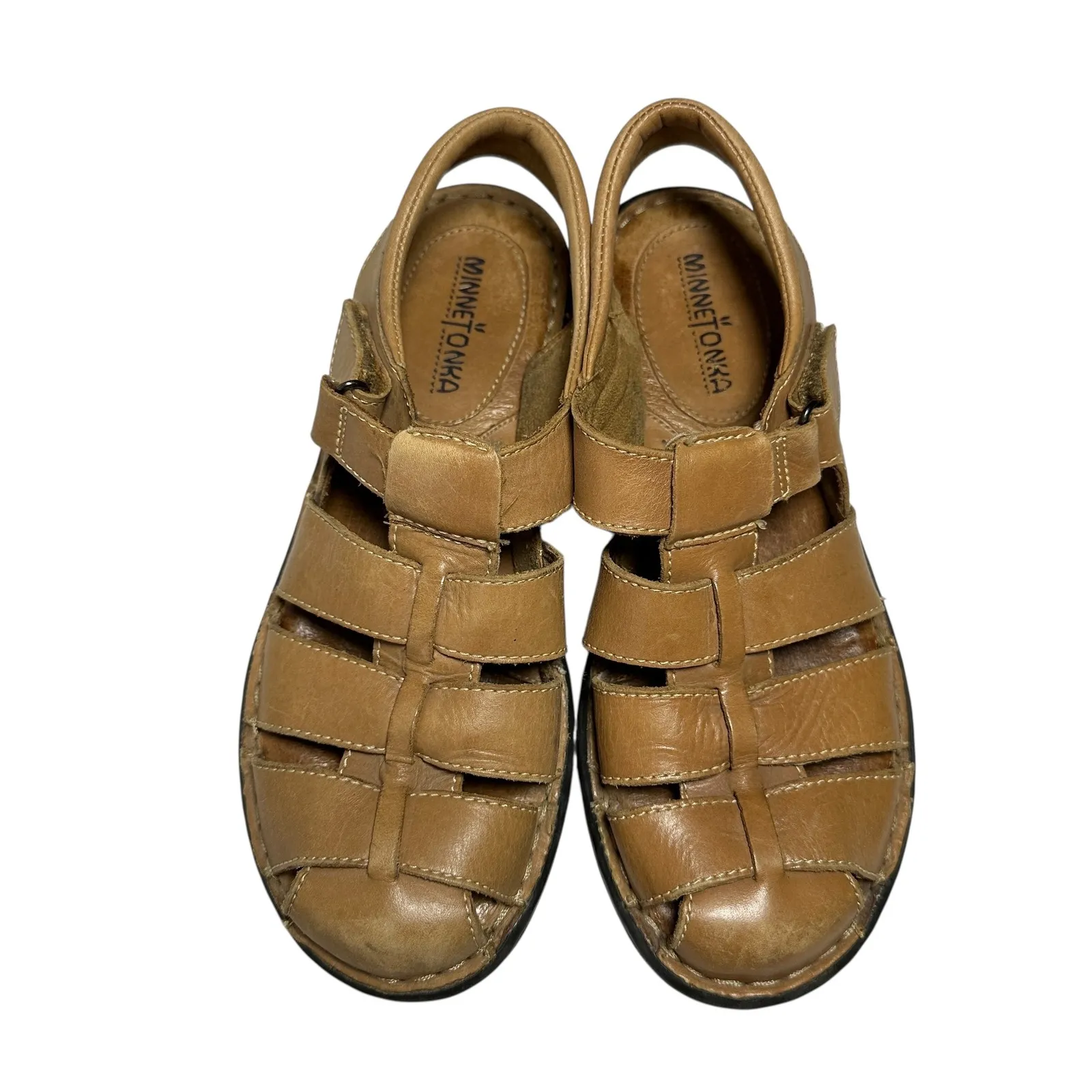 Minnetonka Leather Fisherman Closed Toe Sandals Tan Women's Size 9N Casual Retro - Image 3