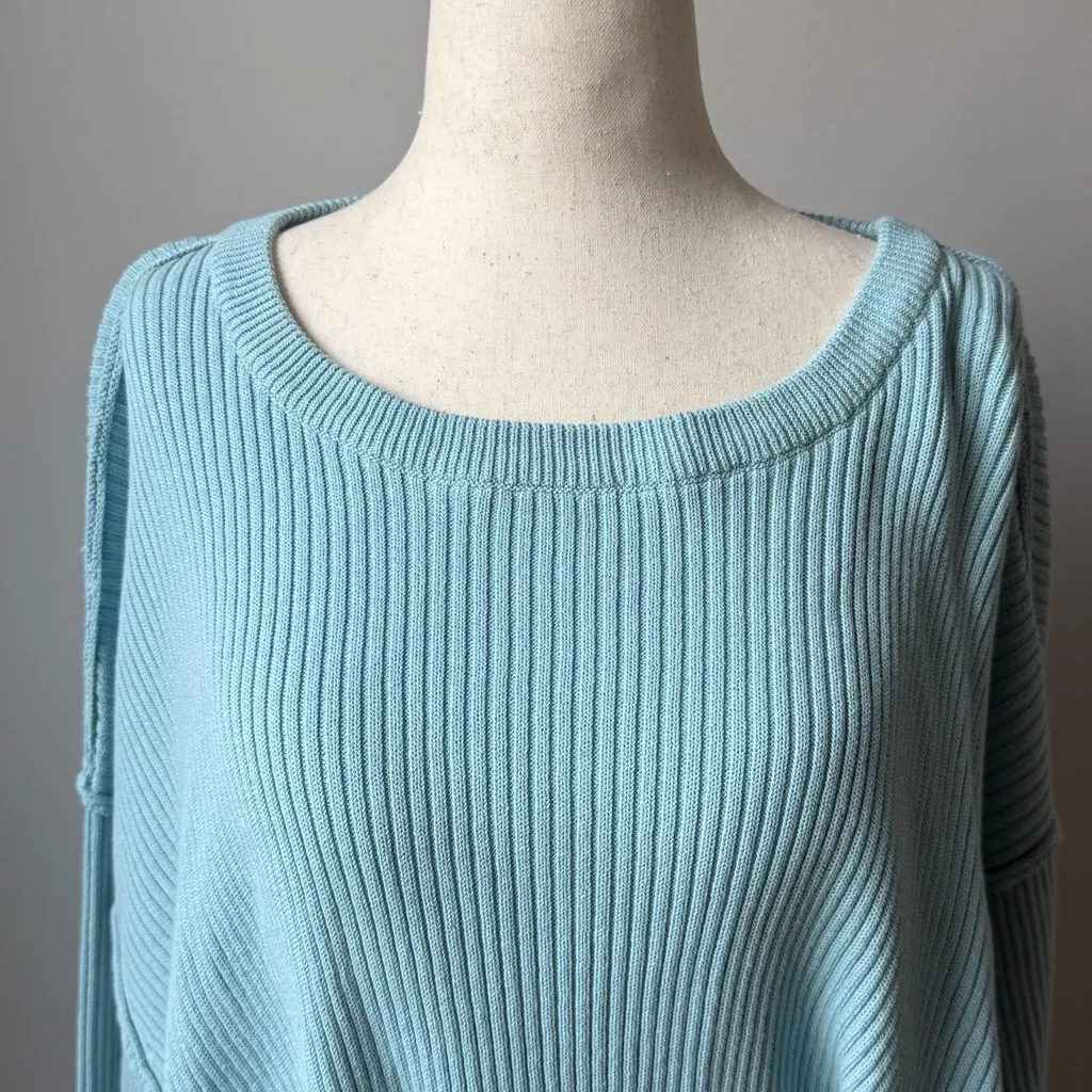 Free People Light Blue Crew Neck Ribbed Sweater Brig Oversized Pullover - Image 5