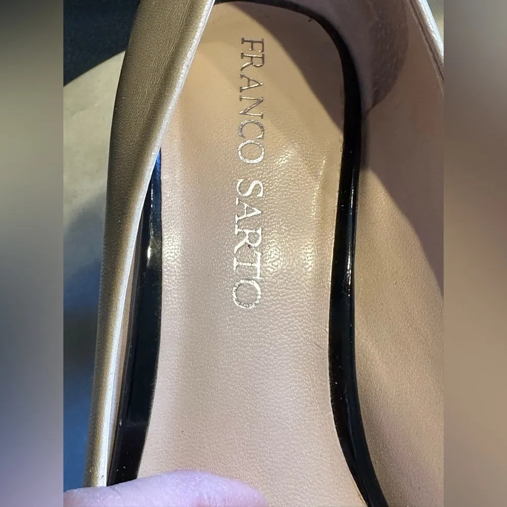 Franco Sarto Black & Cream Peep Toe Cone Thick High Heels SZ 6 Has few f… - Image 7
