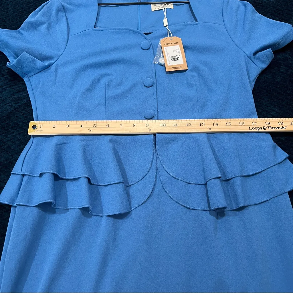 AISIZE Women's 1940s Vintage Square Peplum Bodycon Cocktail Dress Blue‎ 2XL Blue Size undefined - Image 15