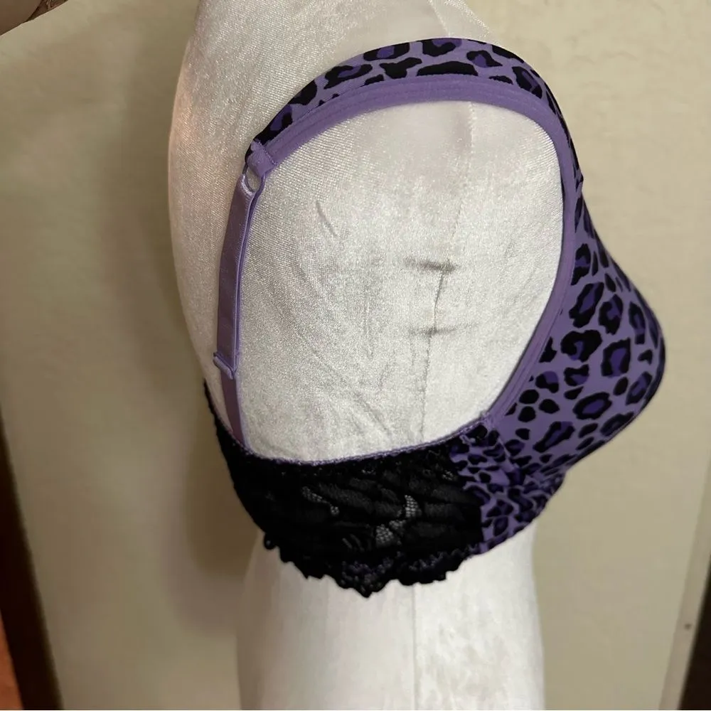 RHONDA SHEAR PURPLE LEOPARD MOLDED CUP WIRELESS BRA WITH LACE BACK SIZE SMALL - Image 11