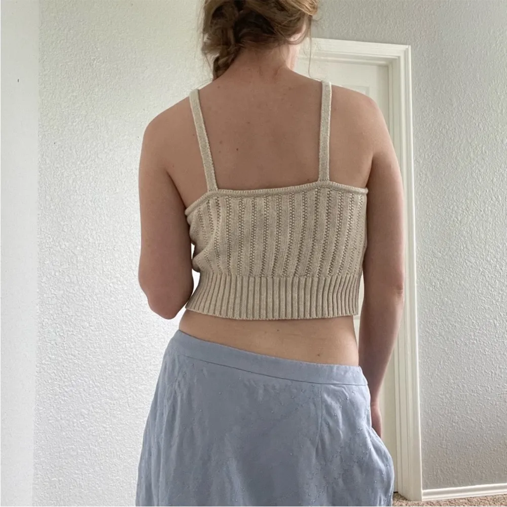 American Eagle Cream Cable Knit Sweater Crop Top - Image 4