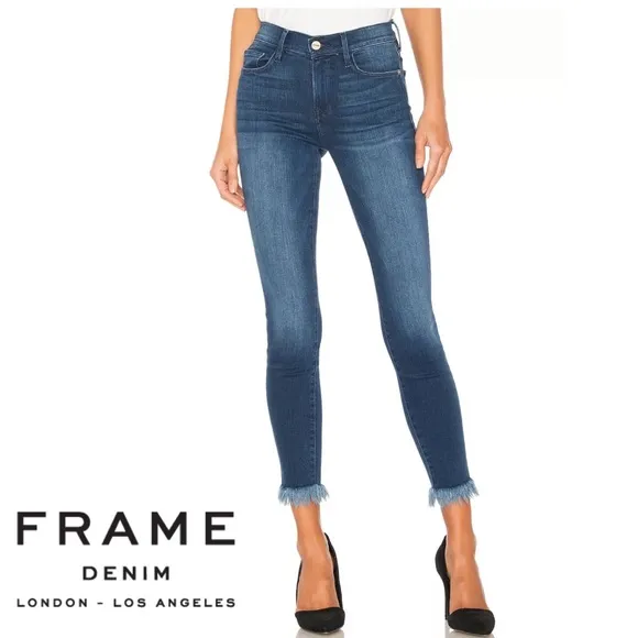 FRAME Le Skinny De Jeanne Crop Jeans in Cantine Wash Frayed Hem Size 28 - Image 2