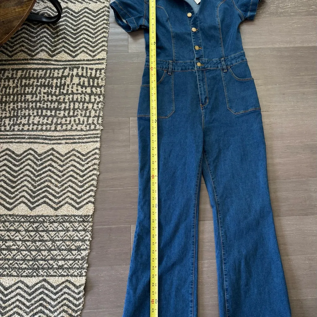 Denim Jumpsuit flair retro cowgirl western Y2K woman’s sz 8 Blue - Image 10