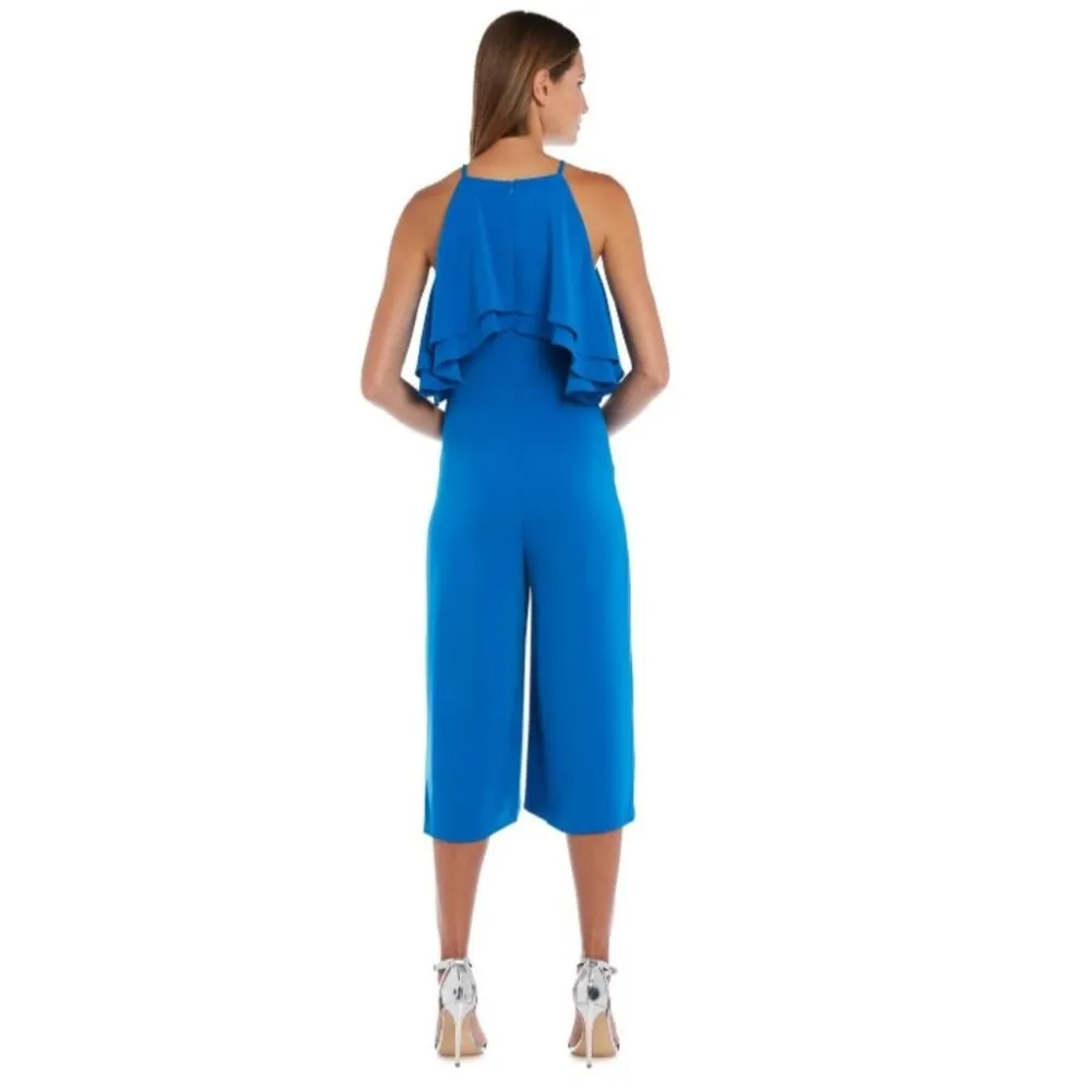 Issue Ruffle High Neck Sleeveless Midi Jumpsuit Blue Size Medium NWT - Image 2