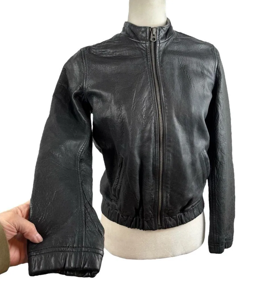 Lucky Brand Ana 100% Lamb Leather Jacket Moto Full Zip Womens Size XS Bomber - Image 9