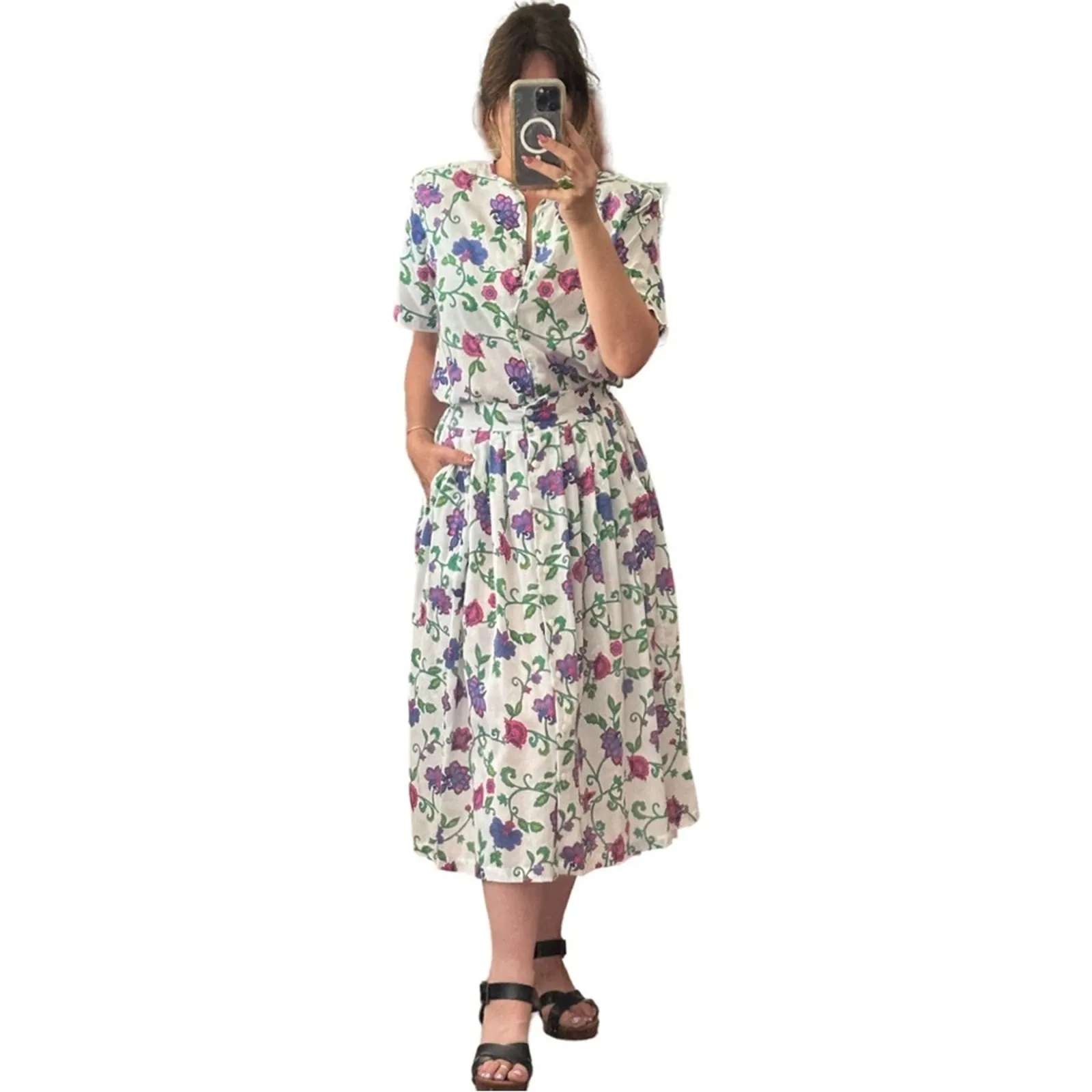 Vintage 80’s Karen Scott Floral Summer Cotton Skirt Set - Image 7