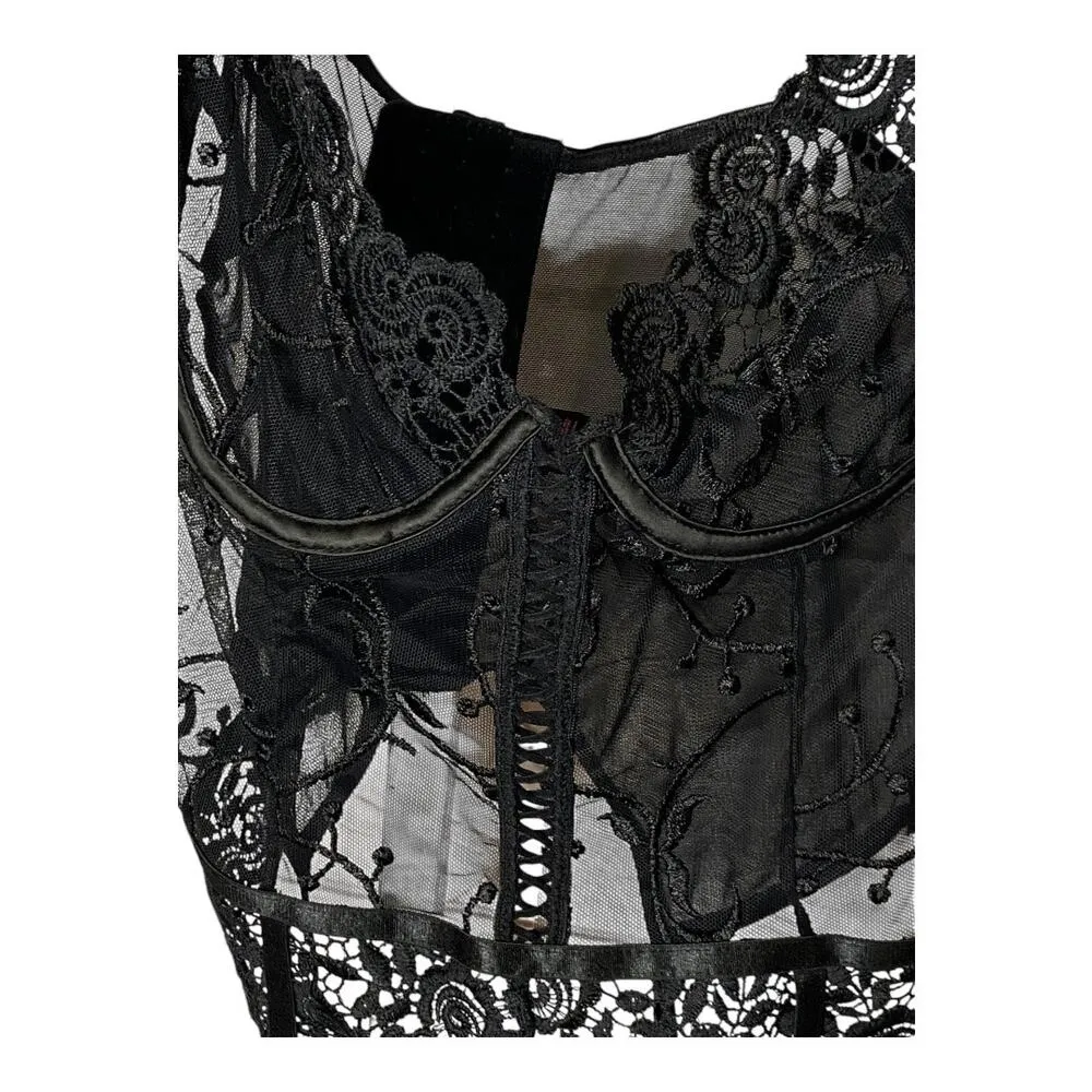 Fredericks of Hollywood Women's Size 1X Mariah Embroidered Mesh Corset Black NWT - Image 3