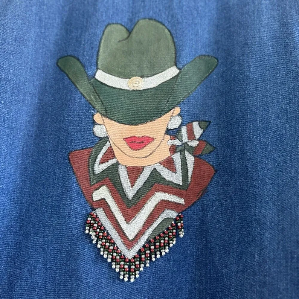 Hunters Run Vintage unique Jacket Denim Cowgirl western rodeo country horse S. Blue - Image 15