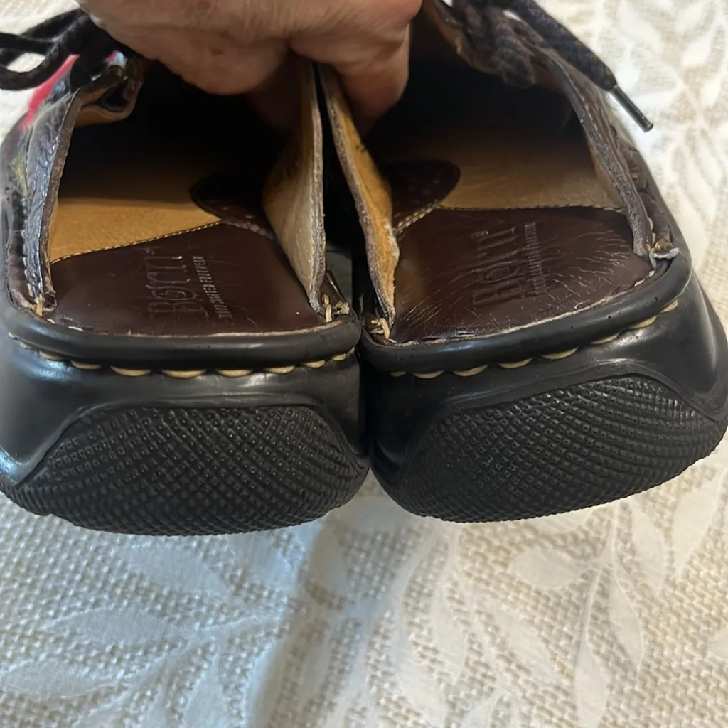 BØRN 1970s Leather Tizoc Wool Aztec Tribal Clogs Size 7‎ Brown - Image 9