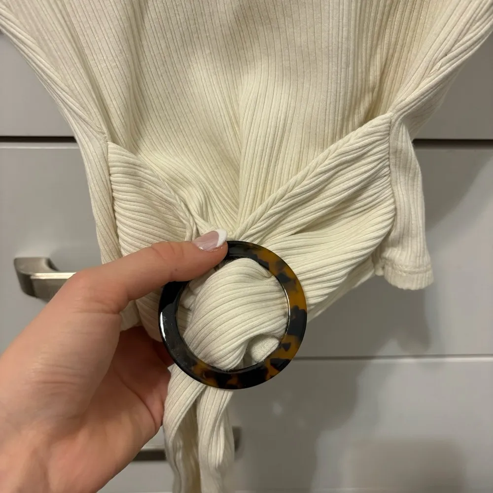 Privacy Please  Cream Ribbed Belted Tee - Image 4