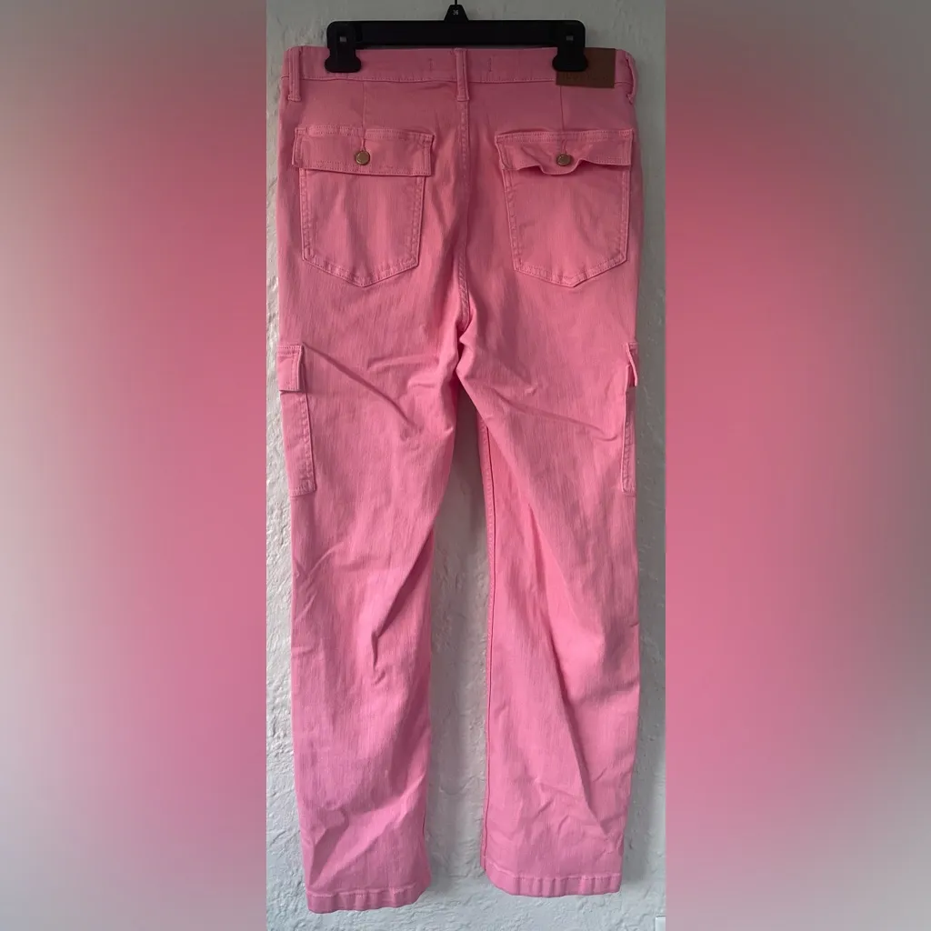 Judy Blue Garment Dyed High Waist Straight Leg Cargo Jeans Pink Pockets; 11/30 - Image 7