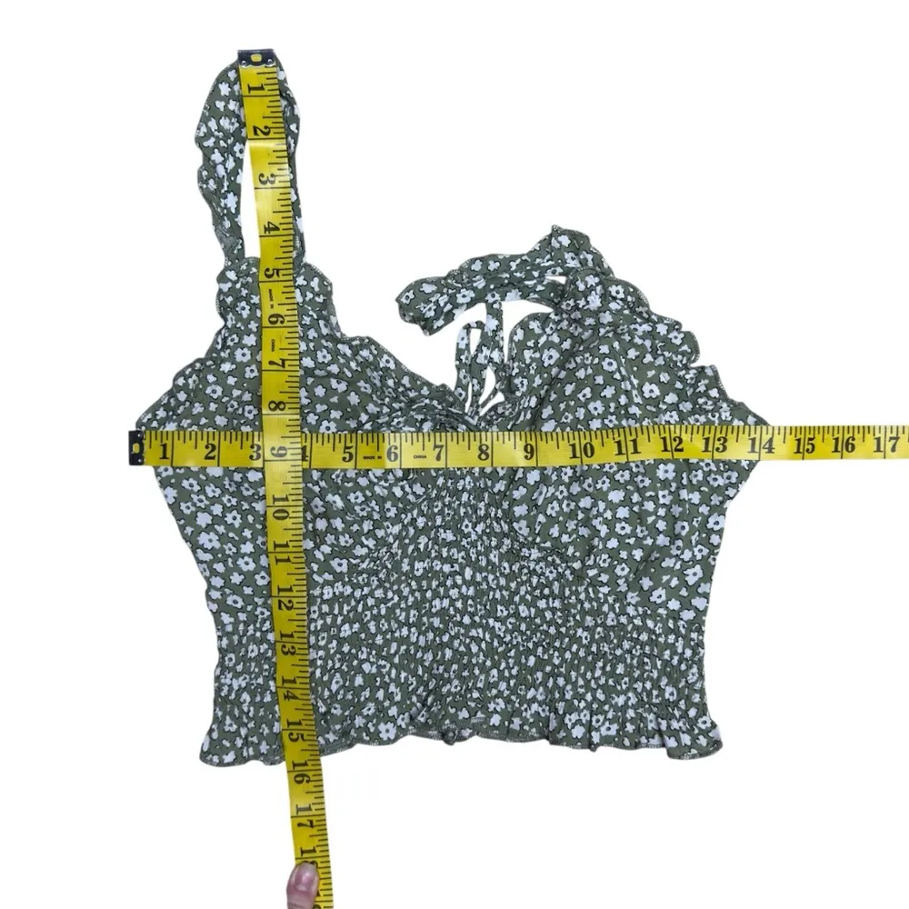 Shein Prairie Dainty Floral Crinkled Crop Tank Top Green Size Medium Festival - Image 12