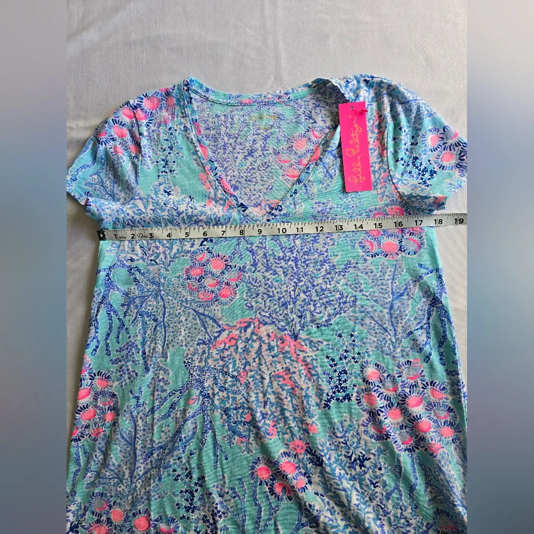 Lilly Pulitzer Etta V-Neck Blue Ibiza Now You Sea Me‎ 100% Cotton Short Sleeve - Image 4
