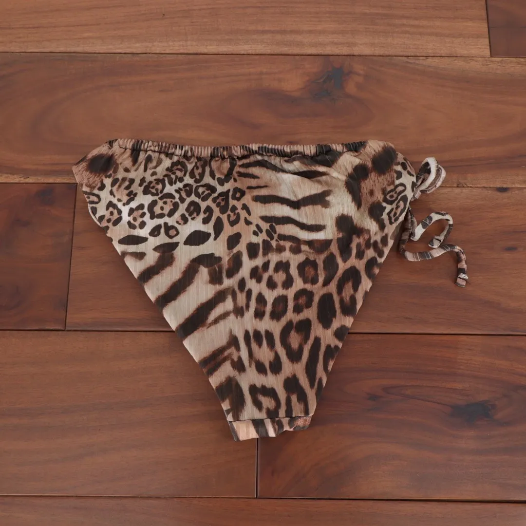 ASOS DESIGN Leopard Print Tie Side Bikini Bottoms Swimwear Size US 2 Brown - Image 5