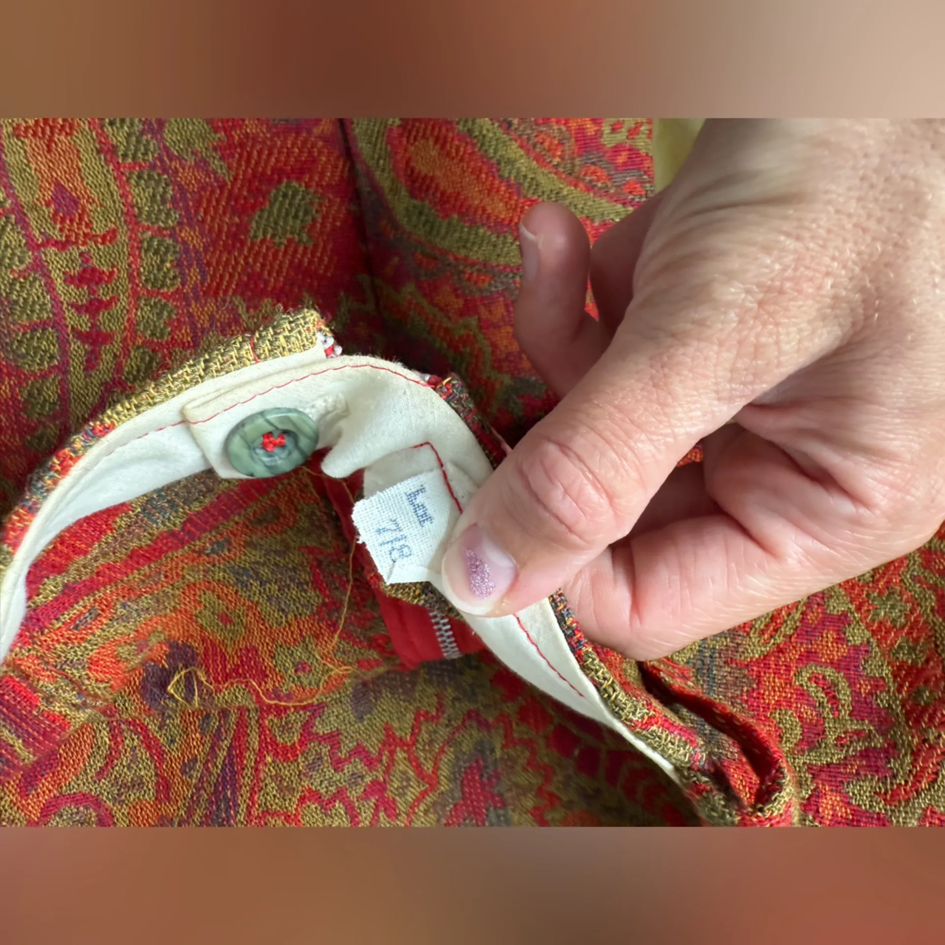 VTG Retro Funky Paisley Floral Patterned Skirt Hippie Boho Red Green Size S 24 - Image 8