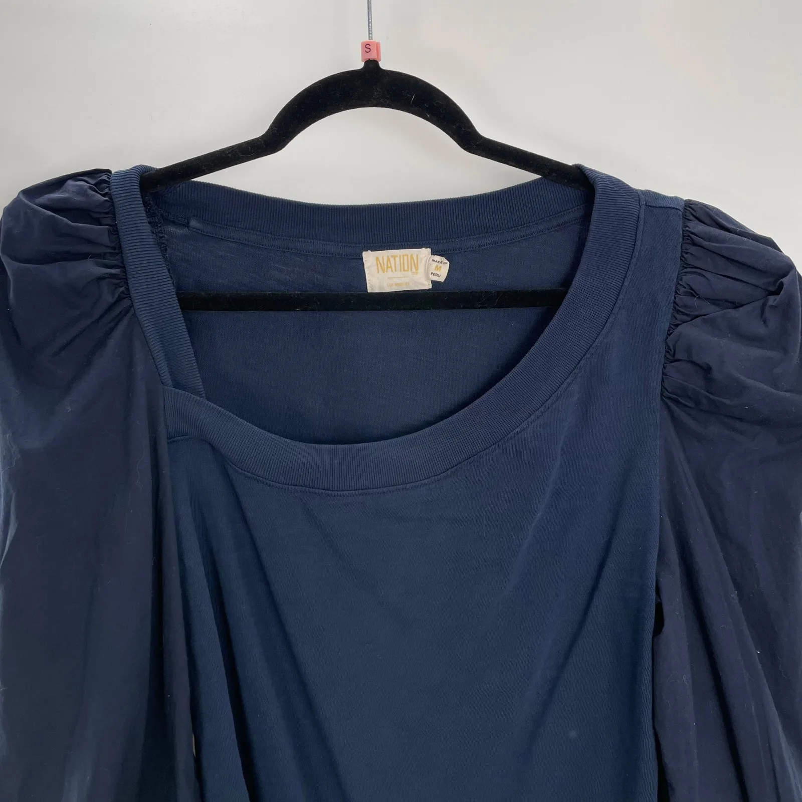 Nation LTD Dark Women's Blue Cotton Puff Sleeve Square Neck Blouse Top Size M - Image 9