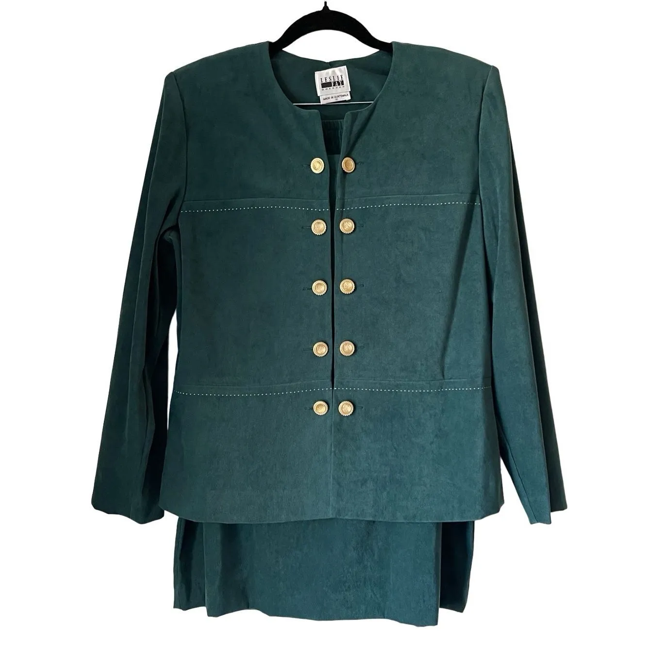 D1 80s Vintage‎ Leslie Fay Green Skirt Suit Set Size 10 - Image 4