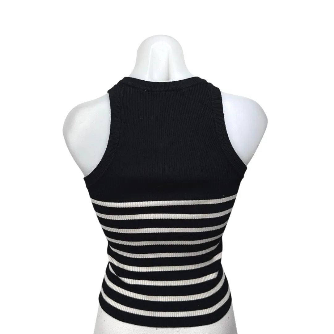 Zara Women's Black White Rib Knit Striped Sleeveless Racerback Crop Tank Top XS - Image 2