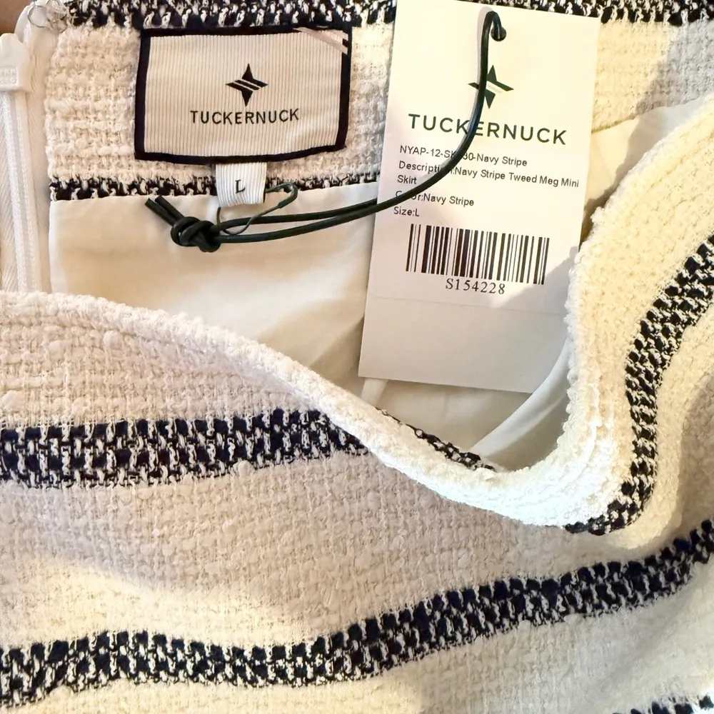 Tuckernuck Meg Mini Skirt L NWT Cream Navy Stripe Tweed Bouclé Preppy Chic - Image 7